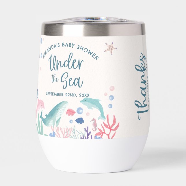 Thanks Keepsake Under the Sea Baby Shower Thermal Wine Tumbler (Front)