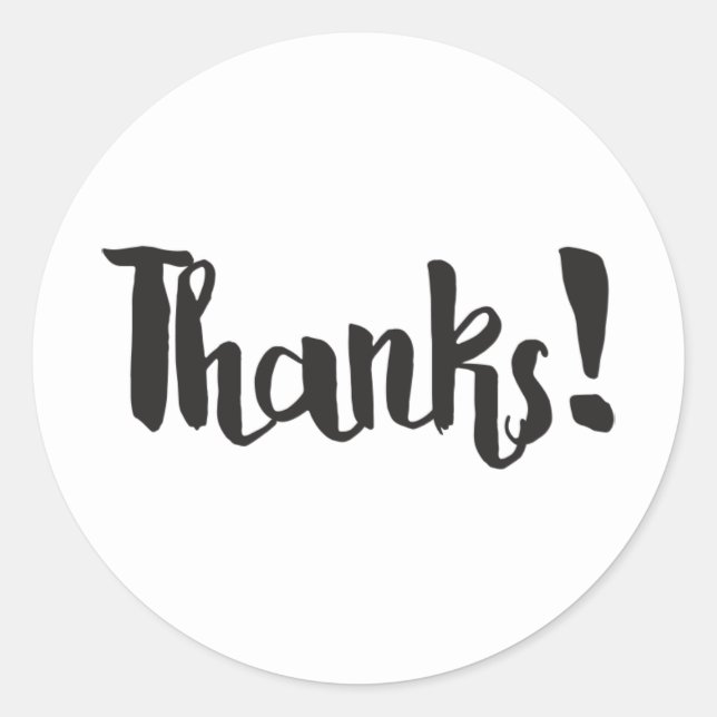 Thanks! Modern Black Fat Thick Script Thank You Classic Round Sticker (Front)