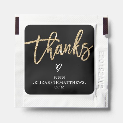 THANKS modern elegant gold glitter script black Hand Sanitizer Packet