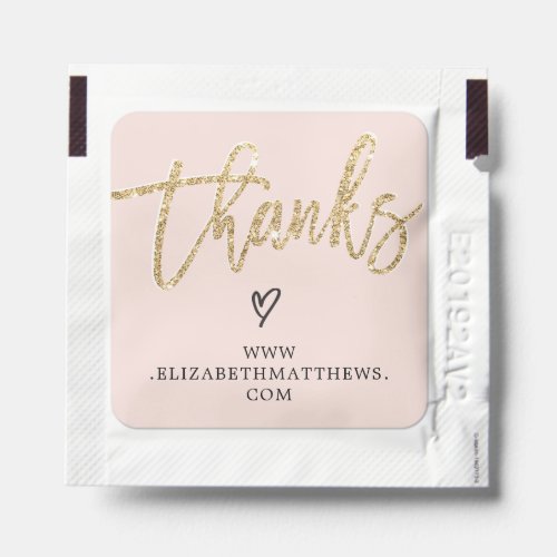 THANKS modern elegant gold glitter script pink Hand Sanitizer Packet