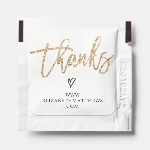 THANKS modern minimal elegant gold glitter script Hand Sanitizer Packet