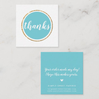 THANKS modern spot hand lettered script aqua blue Square Business Card