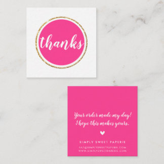 THANKS modern spot hand lettered script hot pink Square Business Card