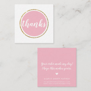 THANKS modern spot hand lettered script pale pink Square Business Card