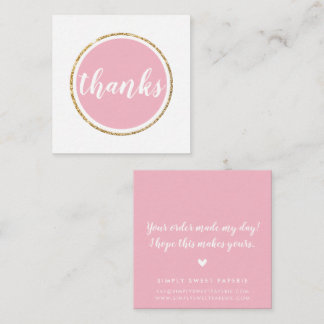 THANKS modern spot hand lettered script pale pink Square Business Card