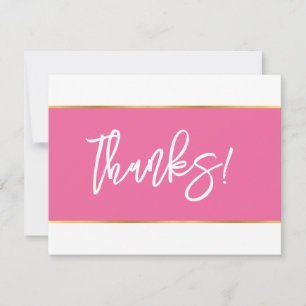 THANKS modern tpretty pink gold white script Thank You Card