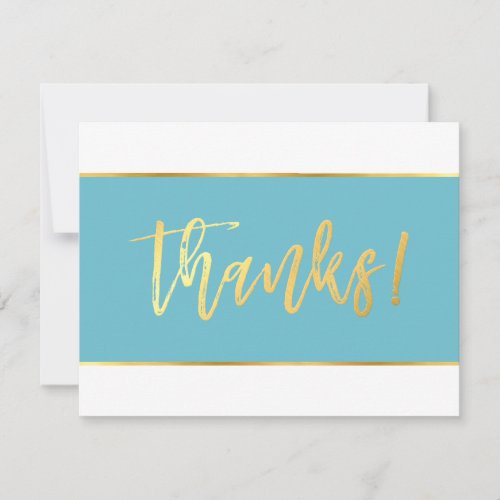THANKS modern turquoise blue gold writing SAMANTHA Thank You Card