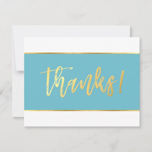 THANKS modern turquoise blue gold writing Thank You Card