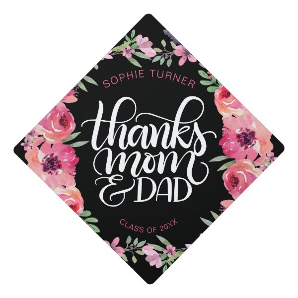 Thanks Mom And Dad Calligraphy Watercolor Graduation Cap Topper Custom Products Thanks Mom And Dad Calligraphy Watercolor Graduation Cap Topper Custom Products