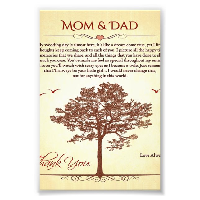Thanks Mom and Dad Gift,Mother's/Father's Day Gift Photo Print (Front)