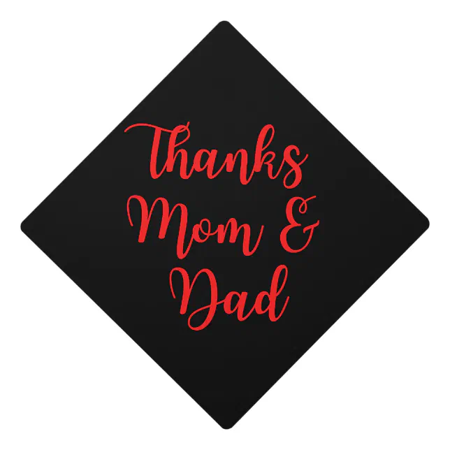 Thanks Mom and Dad Red Graduation Cap Topper | Zazzle