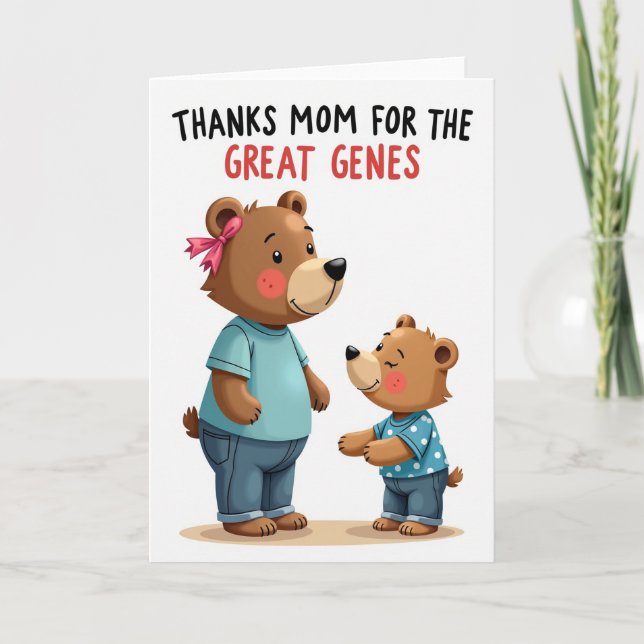 Thanks Mom Bear Family Genes Card (Front)