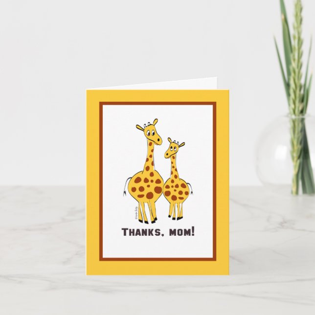 Thanks Mom Cute Giraffe Illustration Card (Front)