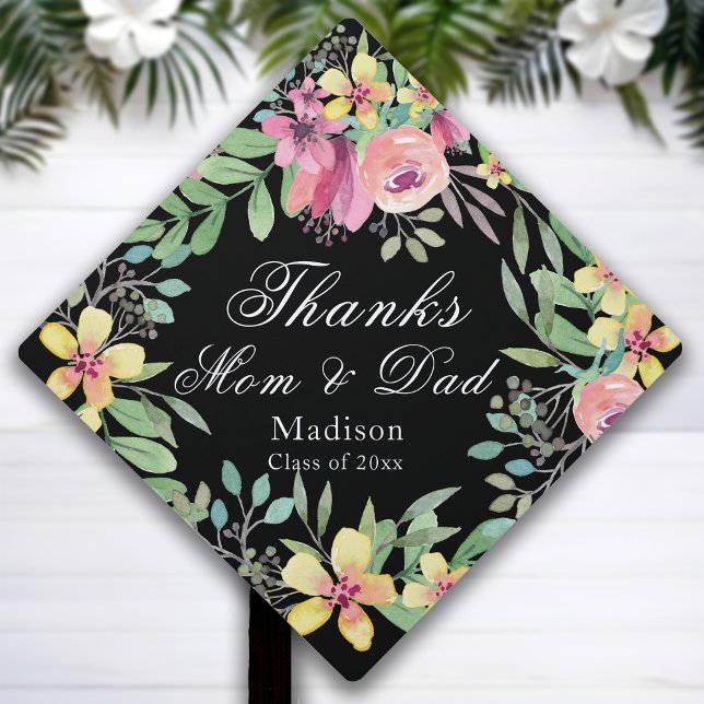 "Thanks Mom & Dad" Floral Graduation Cap Topper (Creator Uploaded)