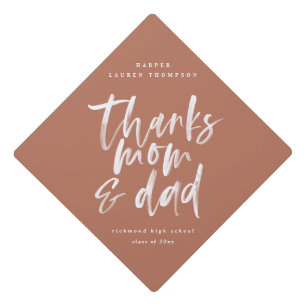 Thanks mom & dad watercolor graduation terracotta graduation cap topper