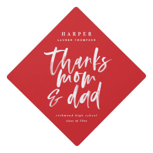 Thanks mom & dad watercolor text graduation cap topper