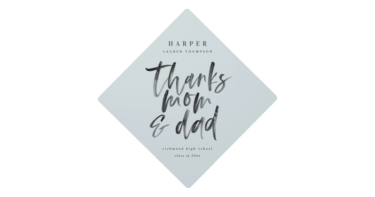 Thanks Mom Dad Watercolor Text Graduation Graduation Cap Topper Zazzle Com Thanks Mom Dad Watercolor Text Graduation Graduation Cap Topper Zazzle Com