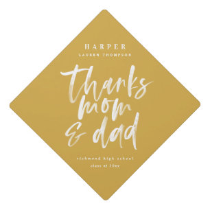 Thanks mom & dad watercolor text graduation graduation cap topper