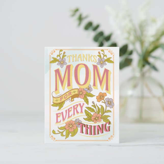 Thanks Mom For Every Thing, Mom Day Holiday Card (Standing Front)