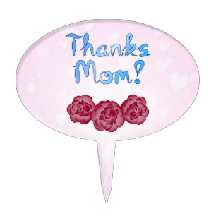 Thanks Mom with Carnation Flower for Mother’s Day Cake Topper