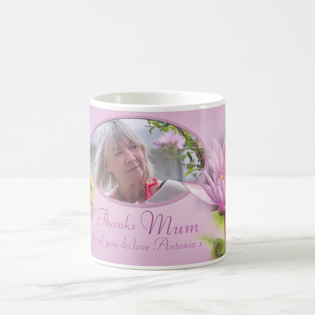 Thanks mum mom water lily custom photo purple mug (Center)