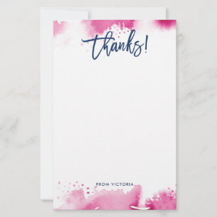 THANKS NOTE modern lettered dark pink watercolor Stationery