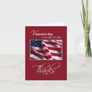 Thanks on Veteran's Day, Flag on Red Letterpress Thank You Card