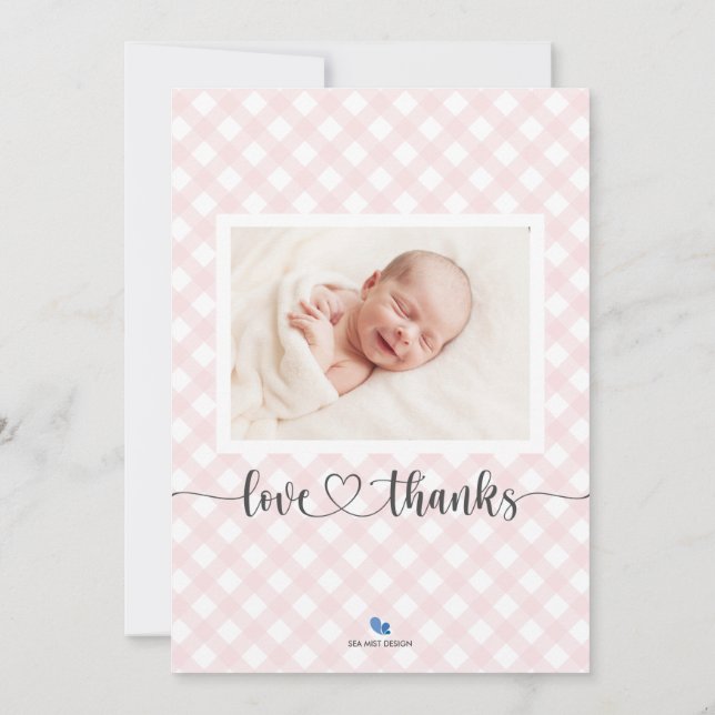 Thanks Pink Gingham Birth Announcement Photo Card (Back)