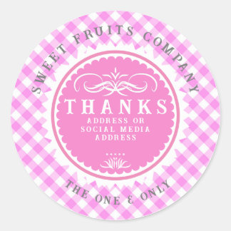 Thanks Pink Gingham Classic Round Sticker