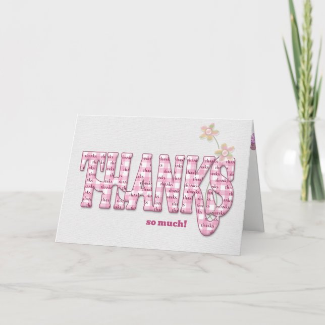 Thanks Pink Gingham Letterpress Thank You Card (Front)