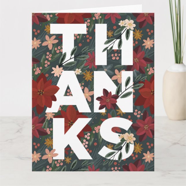 Thanks Poinsettia Floral Greeting Card (Front)