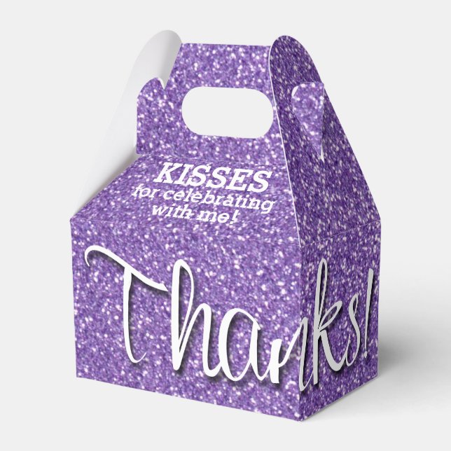 THANKS Purple Faux Glitter Favor Boxes (Front Side)