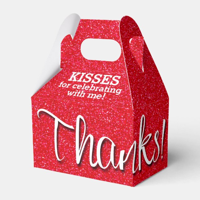 THANKS Red Faux Glitter Favor Boxes (Front Side)