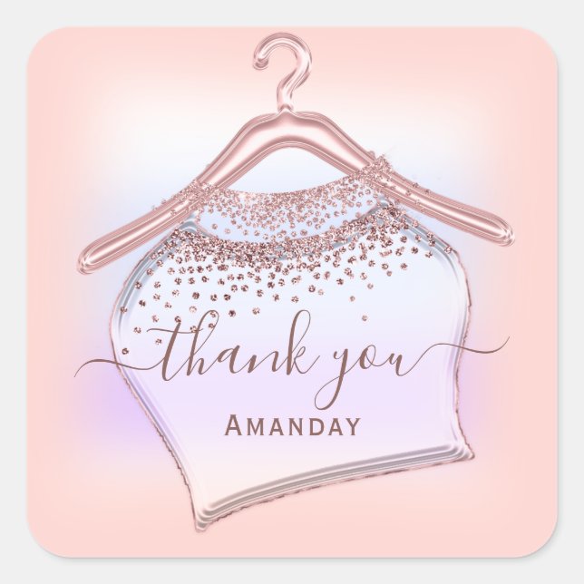 Thanks Rose Cloth Hanger Closet Fashion Boutique Square Sticker (Front)