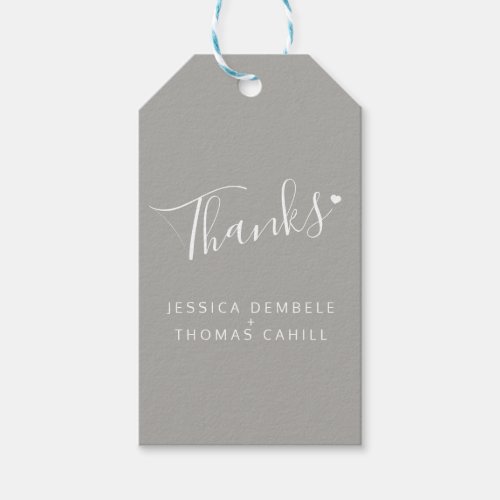 Thanks script grey white wedding event gift tags