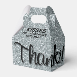 THANKS Silver Faux Glitter Favor Boxes