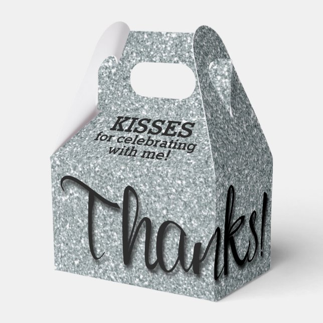 THANKS Silver Faux Glitter Favor Boxes (Front Side)