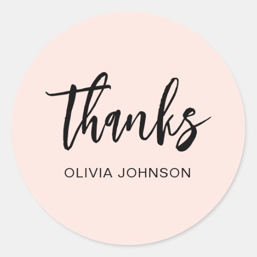 Thanks Simple Modern Blush Pink  Classic Round Sticker