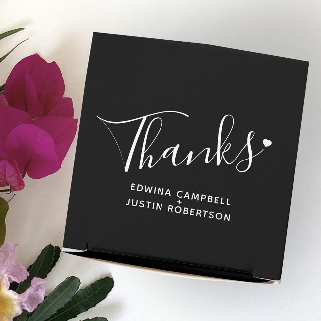 Thanks simple script black white heart wedding favor boxes (Creator Uploaded)