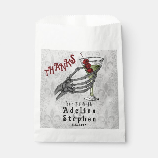 Thanks Skeleton Hand Cocktail Halloween Wedding Favor Bag (Front)