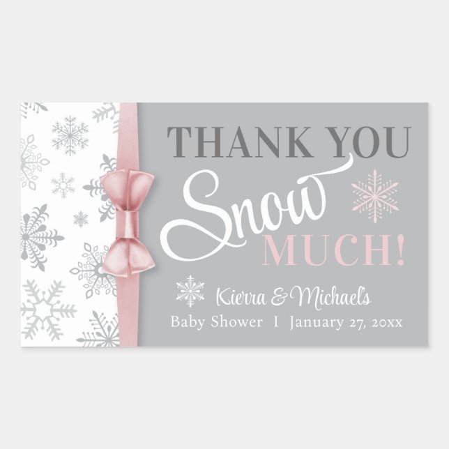 Thanks SNOW Much Baby Girl Pink Snowflake Shower Rectangular Sticker (Front)