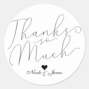 Thanks So Much Thank You Black Script Type Favor Classic Round Sticker