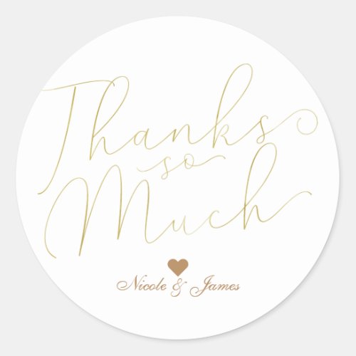 Thanks So Much Thank You Gold Script Type Favor Classic Round Sticker