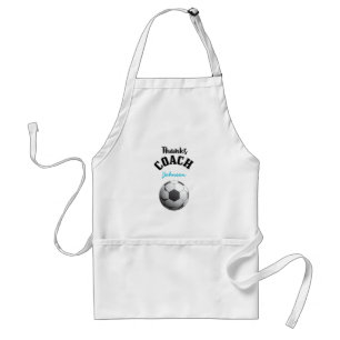 Thanks Soccer Coach Aqua Blue Stars Ball Adult Apron