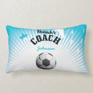 Thanks Soccer Coach Aqua Blue Stars Ball Lumbar Pillow