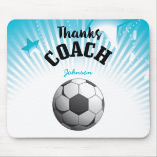 Thanks Soccer Coach Aqua Blue Stars Ball Mouse Pad
