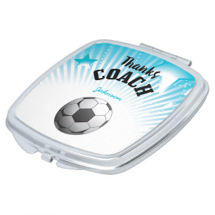 Thanks Soccer Coach Aqua Blue Stars Ball Vanity Mirror