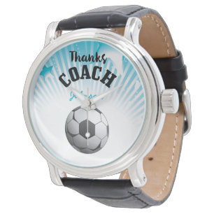 Thanks Soccer Coach Aqua Blue Stars Ball Watch