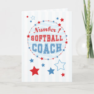 Thanks Softball Coach All-Stars, Red, Blue Stripes Letterpress Thank You Card