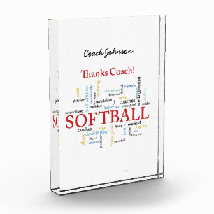 Thanks Softball Coach Words From Group, Team, Red Acrylic Award